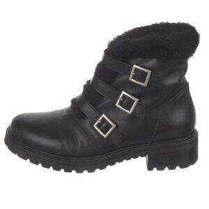 Barney's New York Black Leather and Shearling Lug Sole Buckle‎ Boots Size 6.5